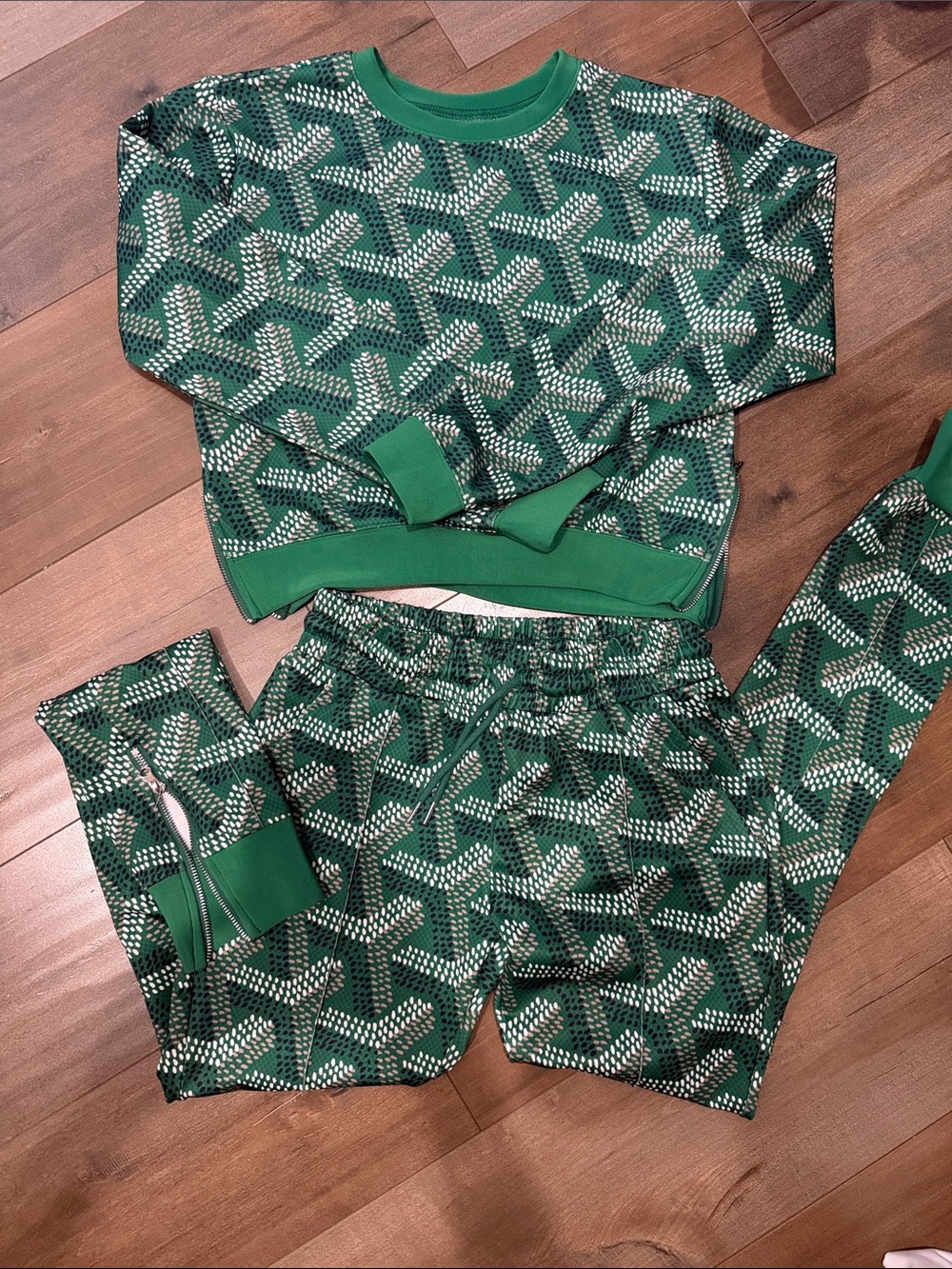 Women's Green Patterned Jogger Pants - Athletic Track Joggers